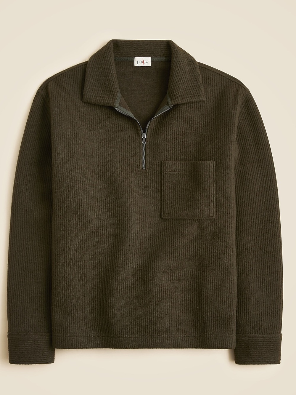 J. Crew Men's Olive Zip-Neck Ribbed Sweater